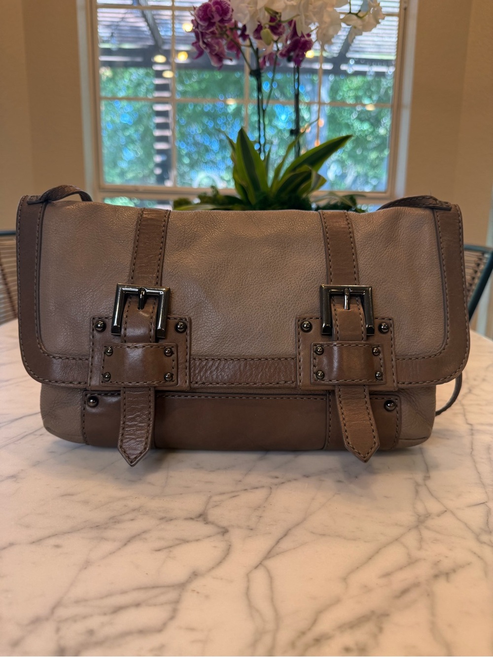 Banana Republic Taupe Brown Leather Messenger Bag